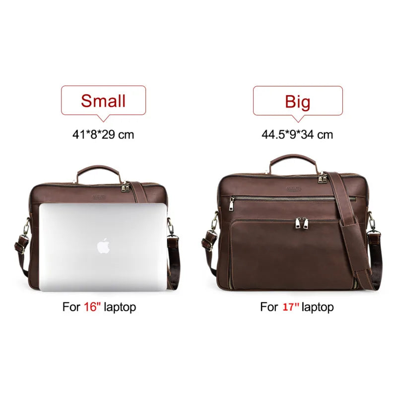 OYIXINGER Vintage Large Capacity Men Laptop Briefcase Bag For 17 15.6" Genuine Leather Luxury Multi-function Handbags Breifcases