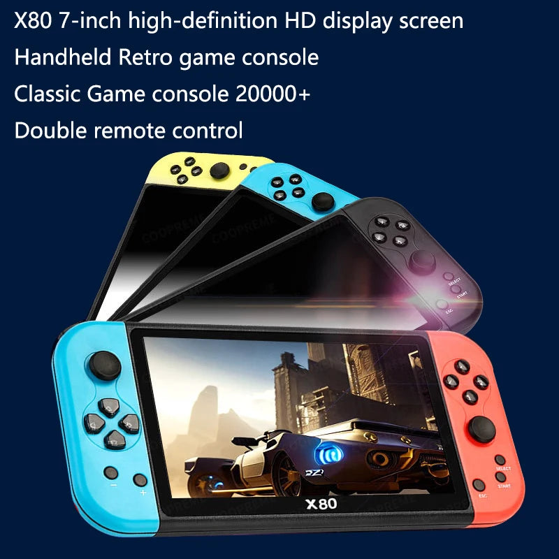 QZT X80 Retro Game Console 7.0 Inch Screen Portable Double Rocker Handheld Game Console Built-in 20000+ Classic Games Games Gift