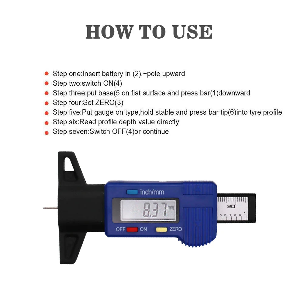 Digital Car Tyre Tire Tread Depth Gauge Meter Measurer Tool Caliper Thickness Gauges Tread Brake Pad Shoe Tire Monitoring System