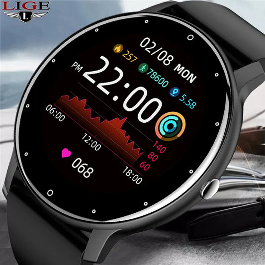 LIGE 2024 New Smart Watch Men Full Touch Screen Sport Fitness Watch IP67 Waterproof Bluetooth For Android ios