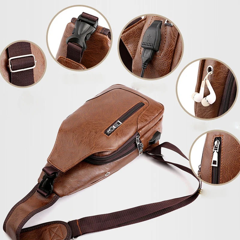 2023 Vintage Men Shoulder Bag Fashion Business Package Leather Crossbody Sling Messenger Bags Big Capacity Male Chest Pack