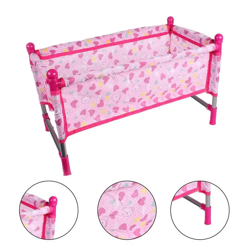 Simulation Doll Stroller Set Pink Baby Stroller Pretend Play Toys Nursery Role Play Doll House Furniture Set Doll Crib Cart Toys