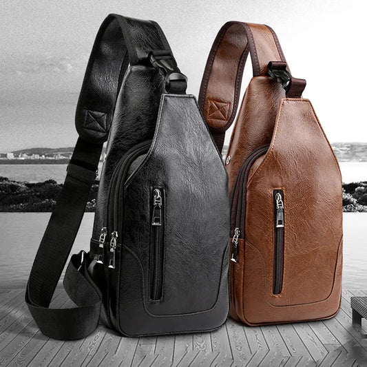 Vintage Men Shoulder Bag Fashion Business Package Leather Crossbody Sling Messenger Bags Big Capacity Male Chest Pack