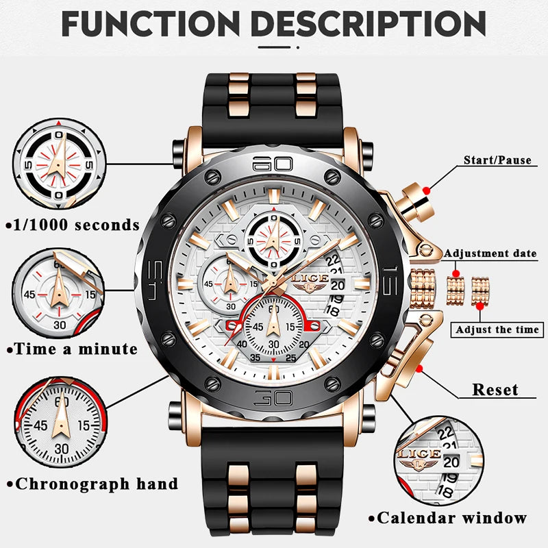 New LIGE Men Watch Military Clock Top Brand Luxury Casual Sport Quartz Date Wrist Watches for Men Chronograph Relogios Masculino