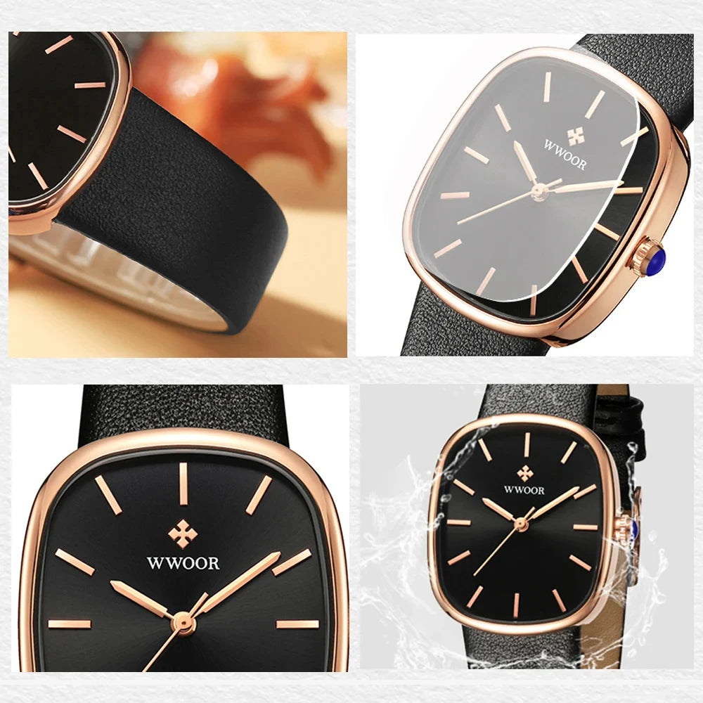 WWOOR  Women Watch Fashion Leather Quartz Bracelet Watch Top Brand Luxury Waterproof Ladies Wristwatch Montre Femme Feminino