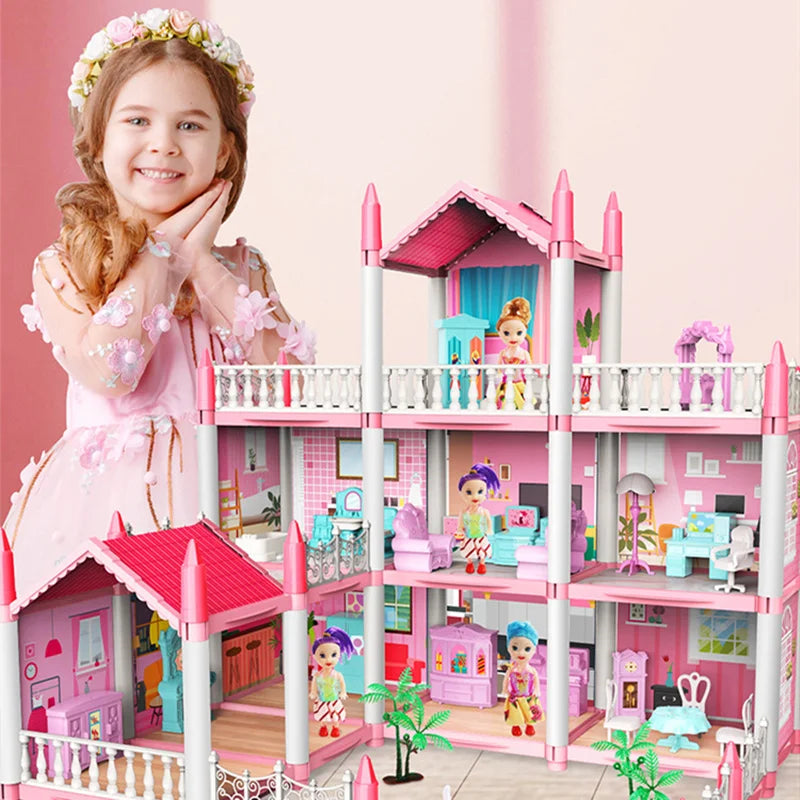 Children Montessori House 3d Assembled Doll Castle Diy Manual Doll House Villa Princess Castle Girl's Toy Birthday Gift Toy Hous