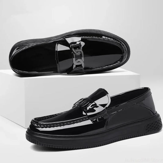 New Men Genuine Leather Casual Shoes Street High End Luxury Patent Leather Slip-on Loafers Comfortable Driving Shoes