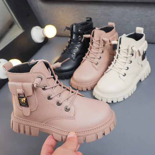 Autumn and Winter Girls Ankle Boots Fashion Non-slip Boys PU Leather Short Boots Children Korea Boots Fall Toddler Girl Boots