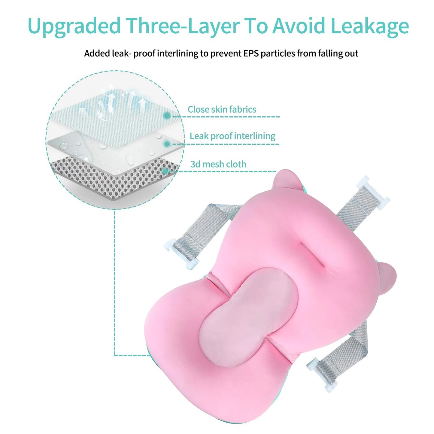مقعد استحمام للأطفال، وسادة دعم حوض الاستحمام الآمن غير القابل للانزلاق، شبكة مريحة للسفر، وسادة للأطفال الصغار مع أحزمة