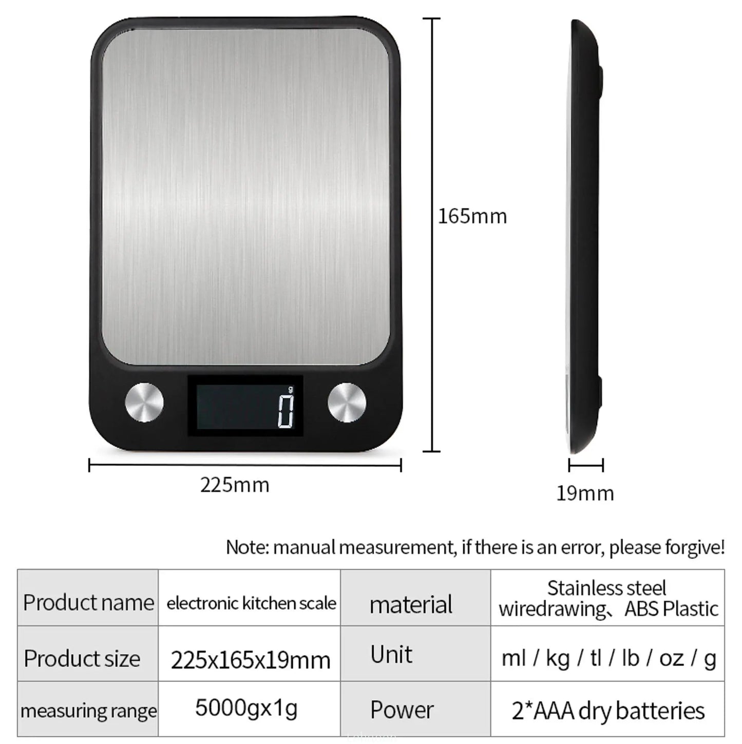 Kitchen Scale 15Kg/1g Weighing Food Coffee Balance Smart Electronic Digital Scales Stainless Steel Design for Cooking and Baking