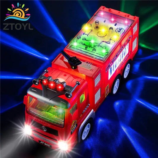 Electric Fire Truck Kids Toy With Bright Flashing 4D Lights Real Siren Sounds Bump And Go Firetruck Fire Engine Toy For Boys