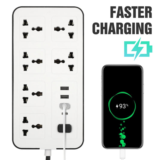 Flat Power Strip Extension Cable – Multi Plug Outlet with USB Charging Ports, UK British Standard