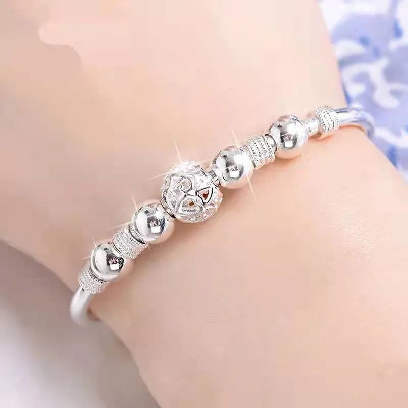 New Korean Fashion 925 Sterling Silver Lucky Beads Bangles For Women Bracelets Luxury Designer Party Wedding Jewelry Gifts