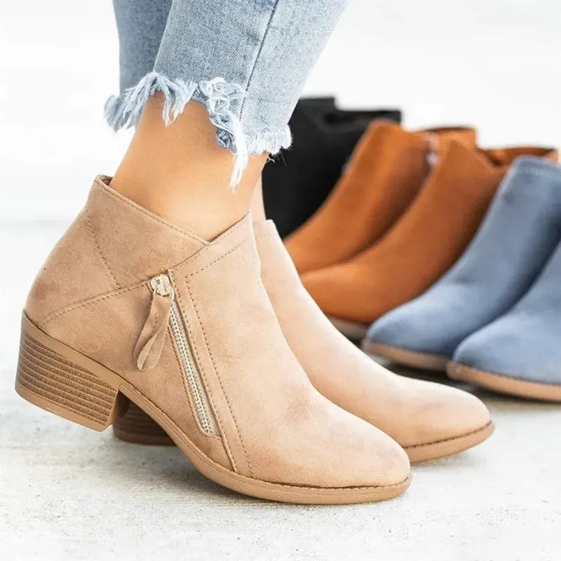 Women Boots Autumn Suede Boots Women Fashion Size 43 Platform Booties Side Zipper Heeled Ankle Boots Botas De Mujer