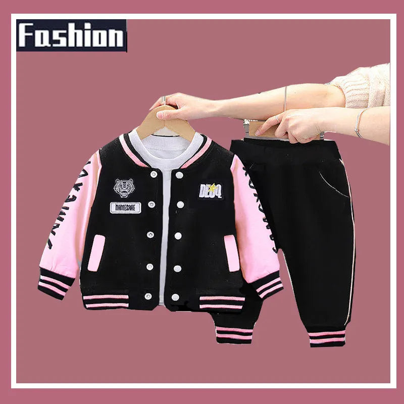 New Kids Baseball Clothing Sets Boys Girls Casual Sports Suit Coat Pant 2Pcs Spring Autumn Thin Baby Tracksuit Outfits 1-4Y