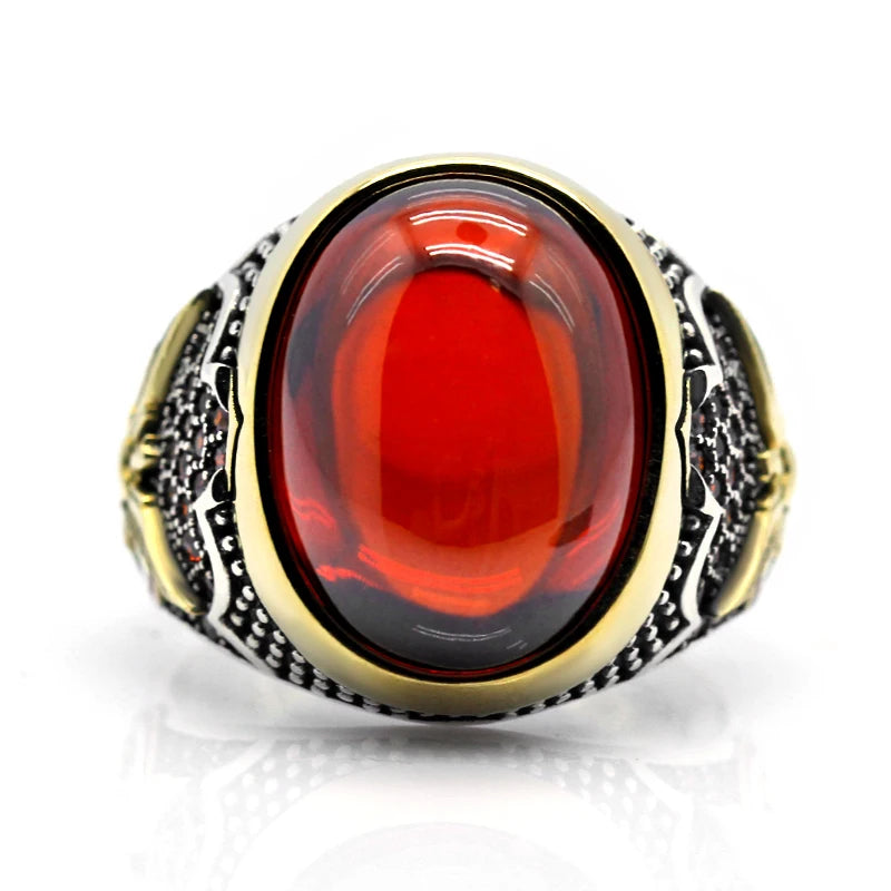 Real Pure Vintage Ring Men's 925 Türkiye Natural Thai Sterling Silver Classic Red Zircon Ring Women's Jewelry Gift DropShipping