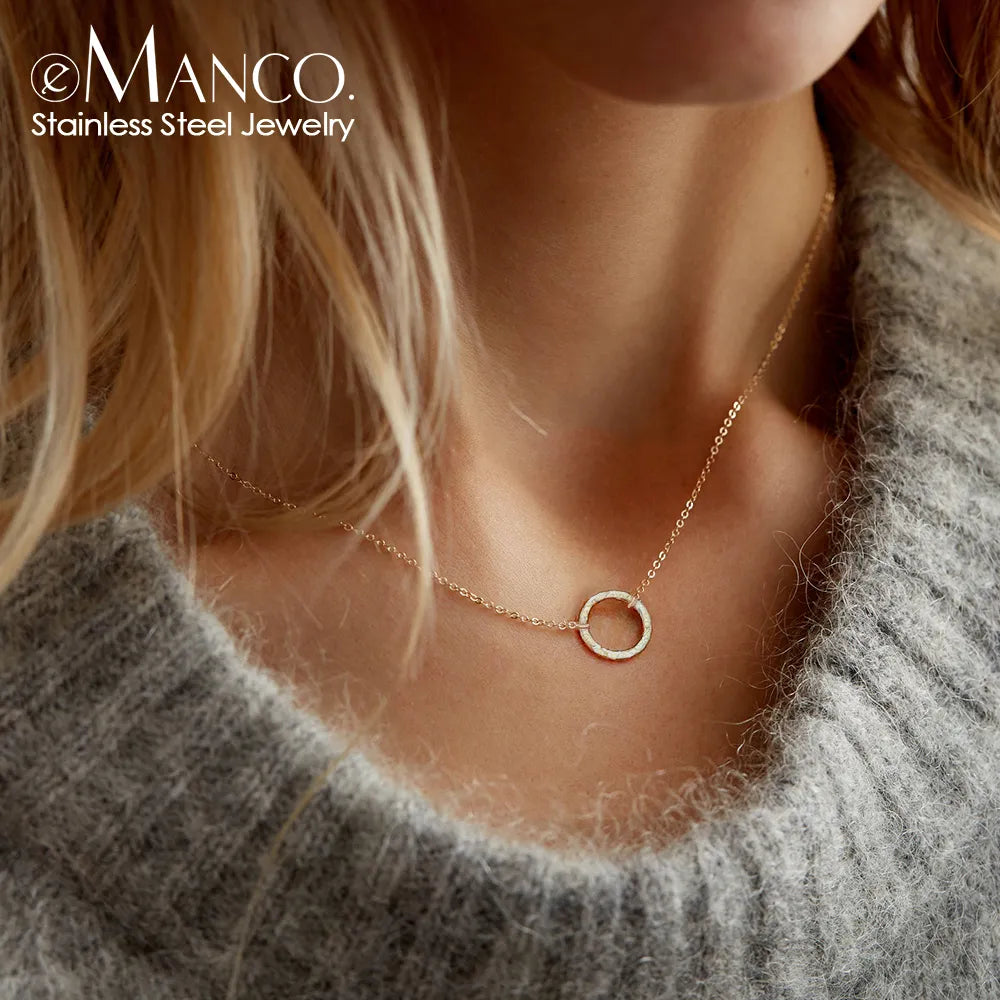 e-Manco Statement Necklace Women Dainty Stainless Steel Necklace Choker Pendant Necklace Fashion Jewelry