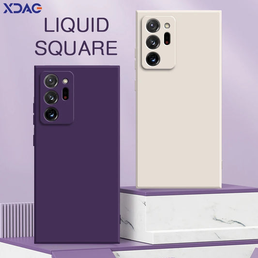 غطاء سيليكون سائل مربع لهاتف سامسونج جالاكسي نوت 9 10 20 بلس ألترا، جراب نوت 9 نوت 10 نوت 20، غطاء حماية للعدسات