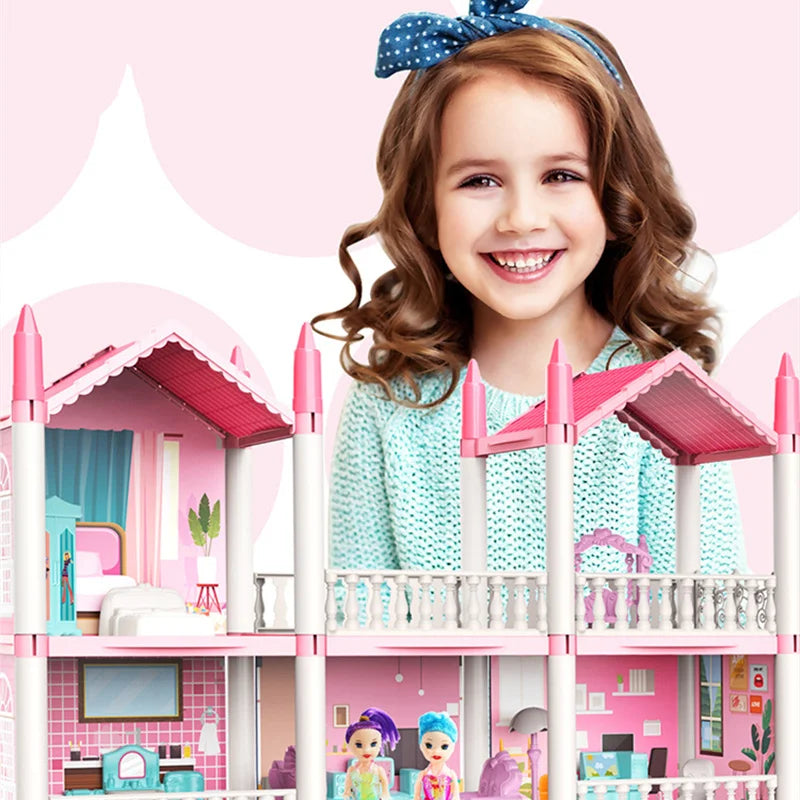 Children Montessori House 3d Assembled Doll Castle Diy Manual Doll House Villa Princess Castle Girl's Toy Birthday Gift Toy Hous