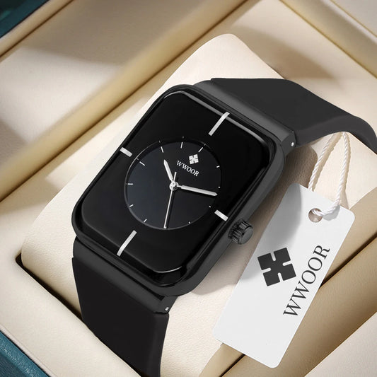 ساعات رجالية جديدة من WWOOR 2024، ساعة يد كوارتز مربعة فاخرة للرجال، ساعة كاجوال فريدة من نوعها مقاومة للماء للرجال