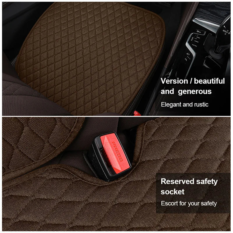 Linen Car Seat Covers for All Seasons Premium Flax Vehicle Seat Cushion Non-Slip Protector Universal Fits Most Van SUV Truck