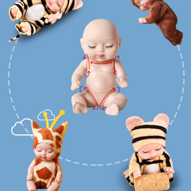 1 Pieces Cute Animal Baby Doll 3.5inch Deer/ Bee/ Bear Sleep Baby Simulated Reborn Baby Doll for Children's Toy with Clothes