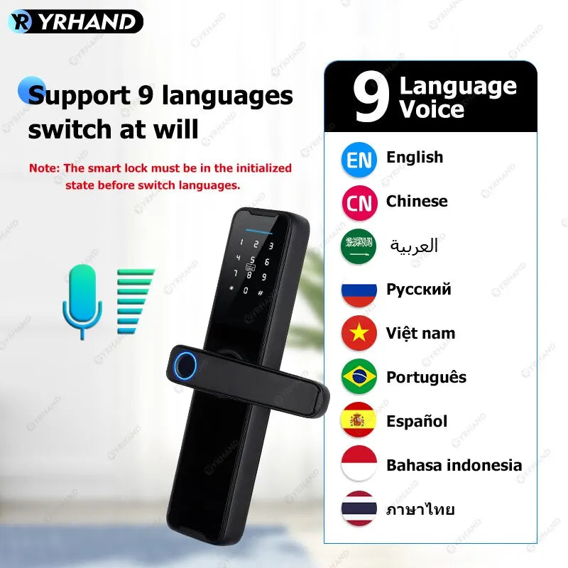 YRHAND Cerradura Inteligente Biometric Smart Lock Tuya App Remote Unlocking Keyless Wifi Lock Electronic Smart Door Lock