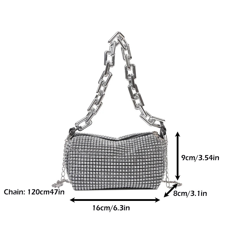 Fashion Diamond Chain Bag for Women's New Trendy Solid Zipper Female Crossbody Underarm Bags Messenger Evening Party Clutches