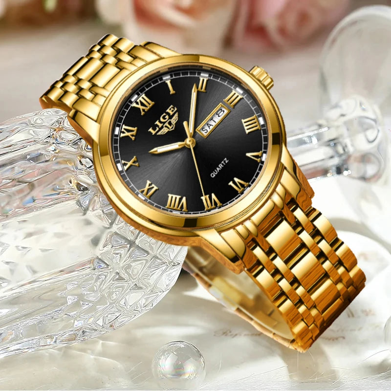 LIGE 2023 New Gold Watch Women Watches Ladies Creative Steel Women's Bracelet Watches Female Waterproof Clock Relogio Feminino