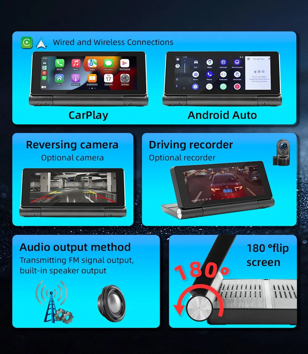 6.86 Inch Car Player MP5 Wireless CarPlay Android Car Phone Screen Portable BT/AUX/FM Transfer Touch Foldable