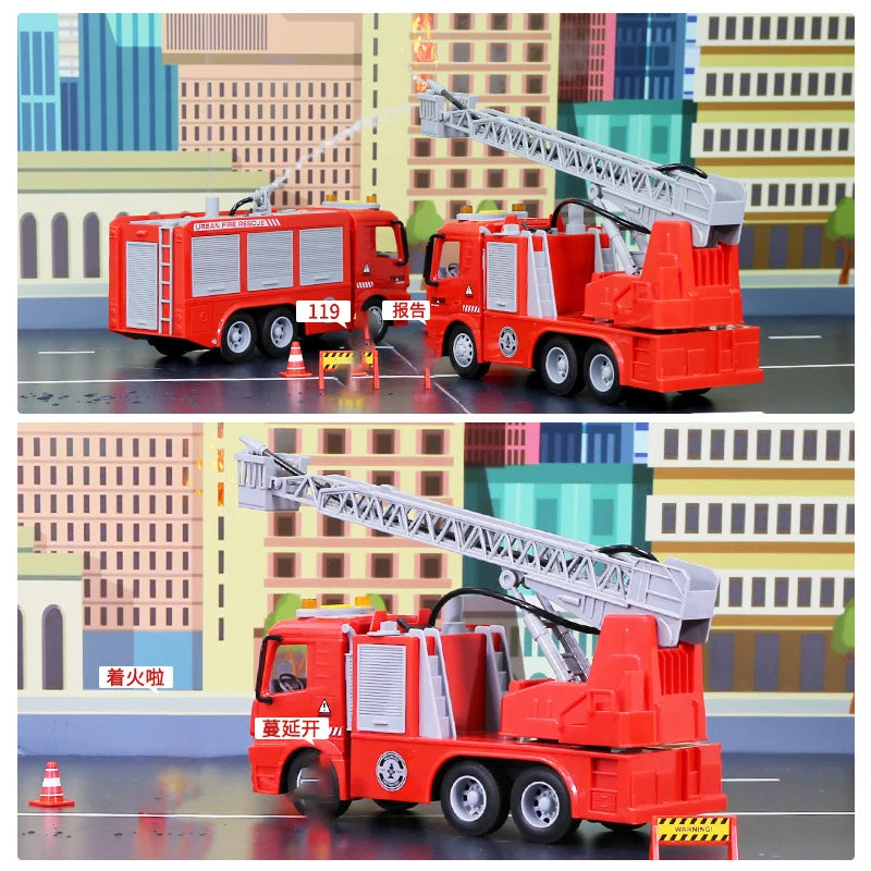 Oversized children's firefighter toy car fire truck can spray water large boy rescue car baby ladder car