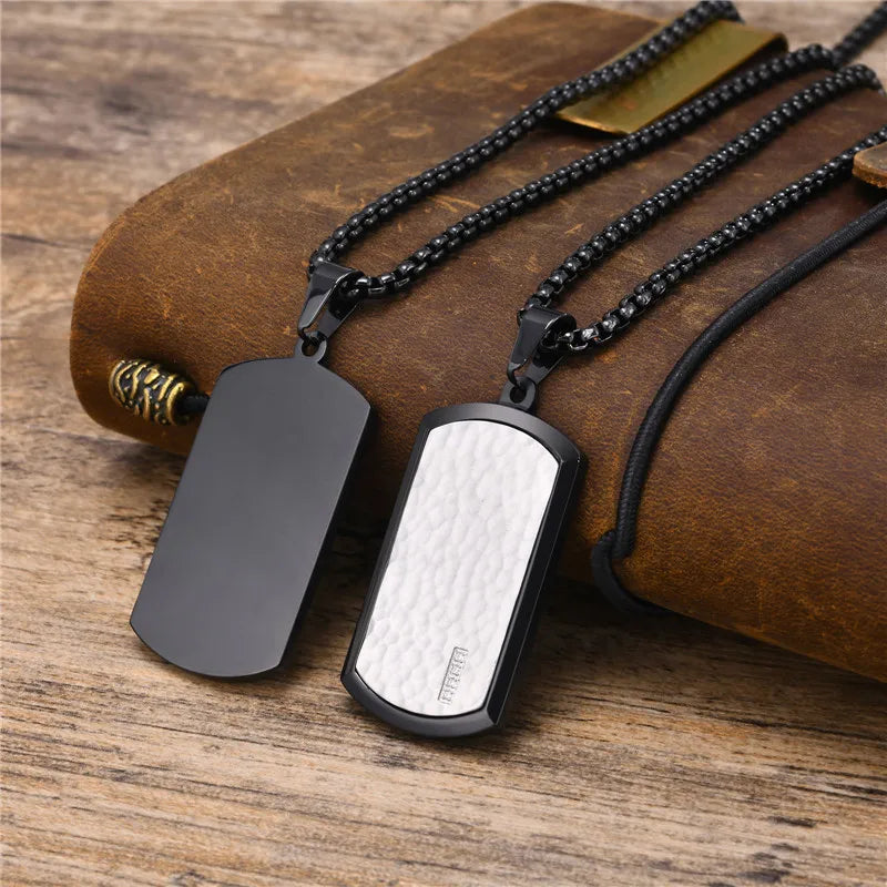 KOTiK Stylish Hammered Dog Tag Necklace for Men Punk Vintage Stainless Steel Square Collar Birthday Christmas Gifts