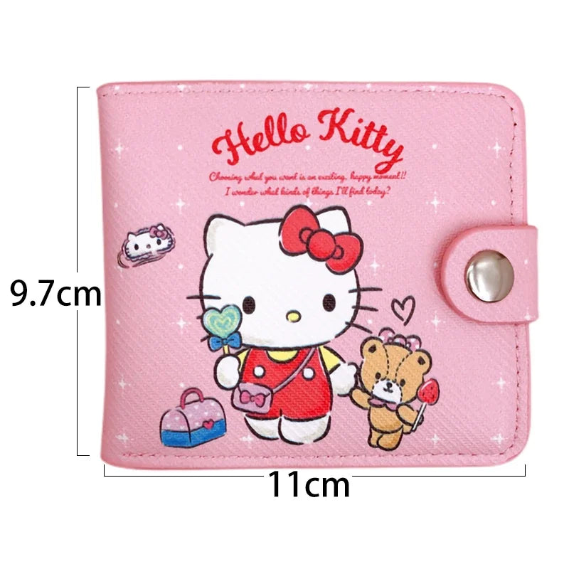 Women Anime Hello Kitty Small Short Wallet for Girls Pink Bag Kuromi Cinnamoroll Kawaii Coin Purse with Buttons Folding Wallets