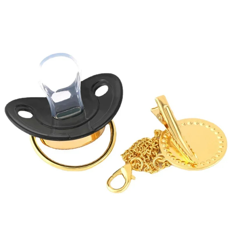 لهاية أطفال على شكل حرف مع غطاء مضاد للغبار، مشابك لهاية فاخرة لامعة للأطفال حديثي الولادة، خالية من مادة BPA، لهاية من السيليكون