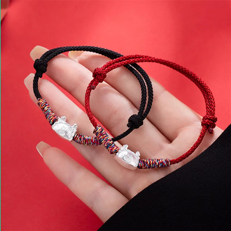 Hand Braided Dragon Shaped Dumpling Bracelet Bangle Women Men Black Lucky Hand Rope Best Friends Lovers' Gift Bracelet Accessory