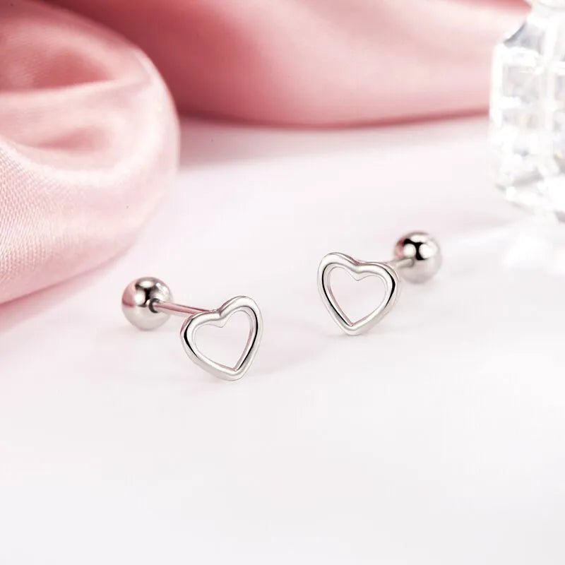 Korean 925 Silver Needles Tragus Piercing Helix Studs Earrings for Women 2Pc Butterfly Heart Trendy Ear Piercing Body Jewelry