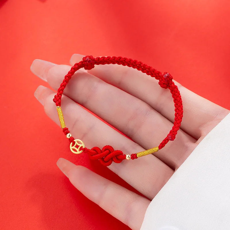 Fashion Hand Braided Lucky Knot Bracelet Copper Coin Bangle Women Men Red Rope Best Friends Lovers' Gift Bracelet Accessory