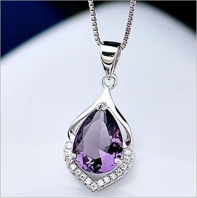 Delysia King Temperament Gemstone Jewelry Waterdrop Amethyst Pendant Necklace for Women