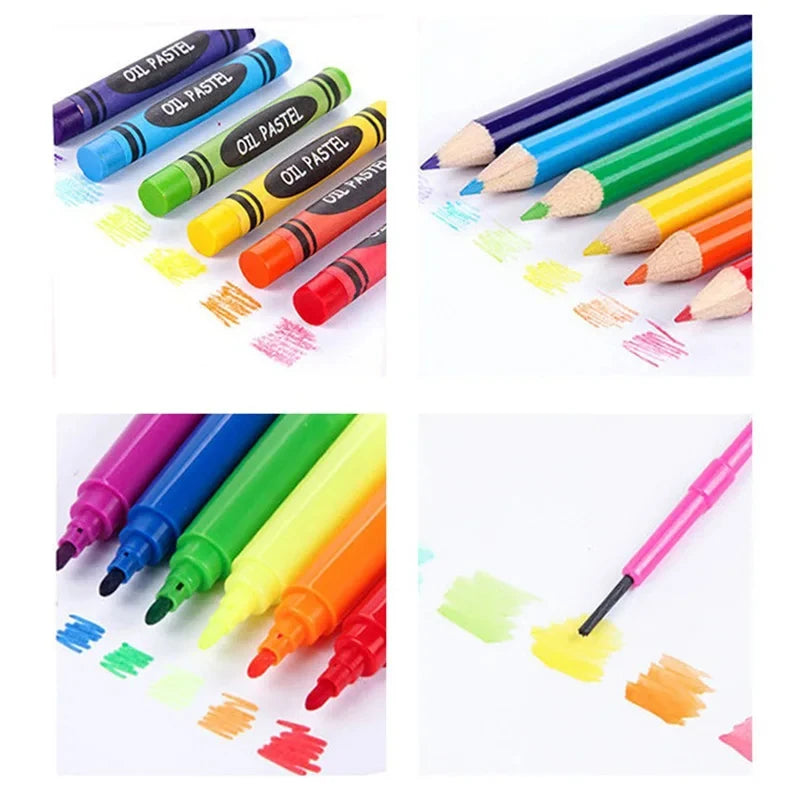 42-208PCS Children Art Painting Set Toys Painting Watercolor Drawing Board Tools Watercolor Pencil Crayon Kids Educational Toys