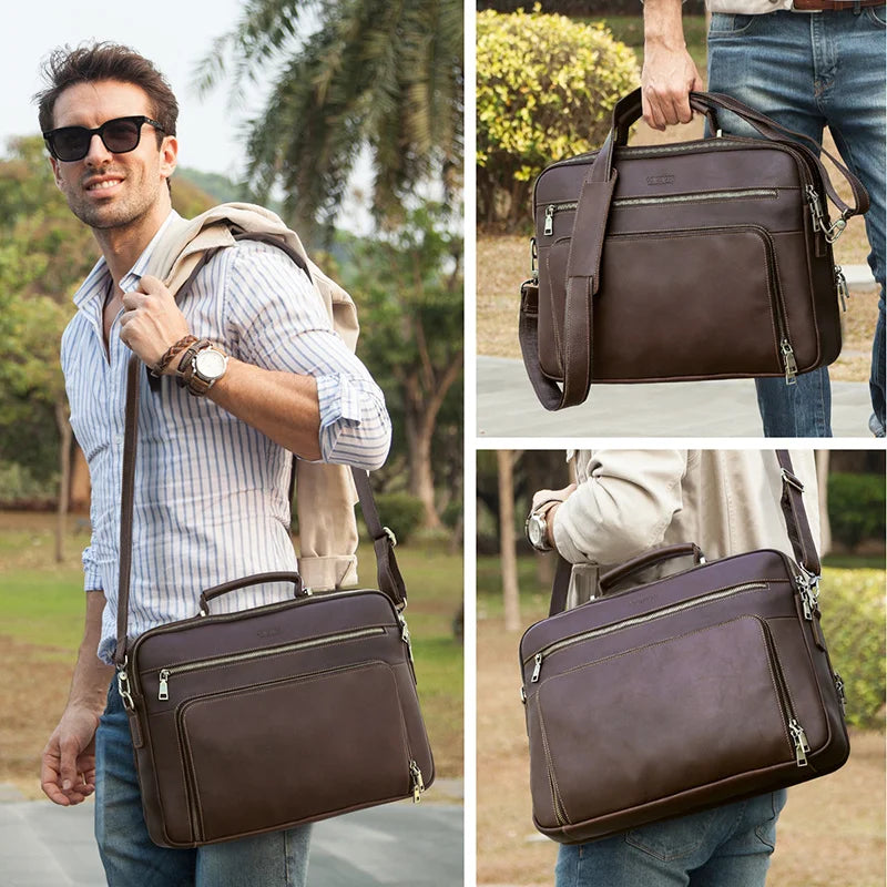 OYIXINGER Vintage Large Capacity Men Laptop Briefcase Bag For 17 15.6" Genuine Leather Luxury Multi-function Handbags Breifcases