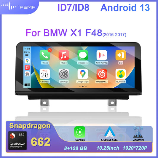 PEMP Snapdragon 662 10.25" Android 13 Auto Radio Car Player Multimedia GPS Navigation for BMW X1 2016-2017 NBT Carplay Screen 4G