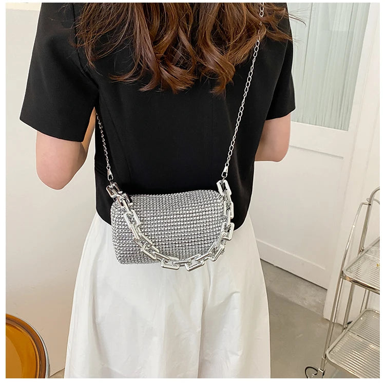 Fashion Diamond Chain Bag for Women's New Trendy Solid Zipper Female Crossbody Underarm Bags Messenger Evening Party Clutches