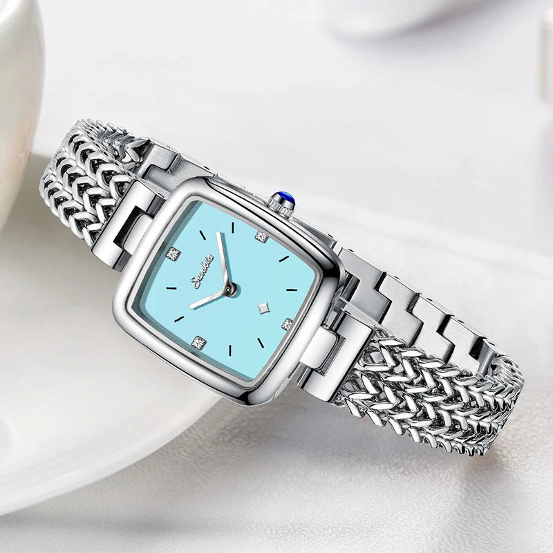 LIGE Watch Woman Sunkta Brand Fashion Rose Gold Elegant Women WristWatch Luxury Stainless Steel Square Waterproof Ladies Watches