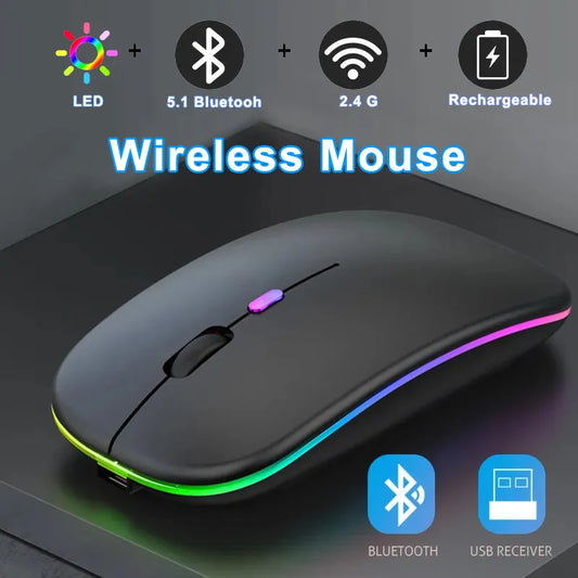 Wireless Mouse Rechargeable Bluetooth5.1 Remote Control 2.4GHz USB Mouse for Computer Laptop PC Macbook Gaming Mouse Gamer