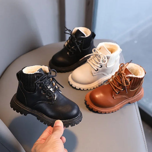 Kids Tide Boots Children Leather Boots Autumn Winter Fashion Toddler Girls Warm Boots Winter Ankle Boots Kids Boys Snow Shoes