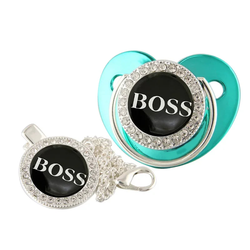 لهاية أطفال على شكل حرف مع غطاء مضاد للغبار، مشابك لهاية فاخرة لامعة للأطفال حديثي الولادة، خالية من مادة BPA، لهاية من السيليكون