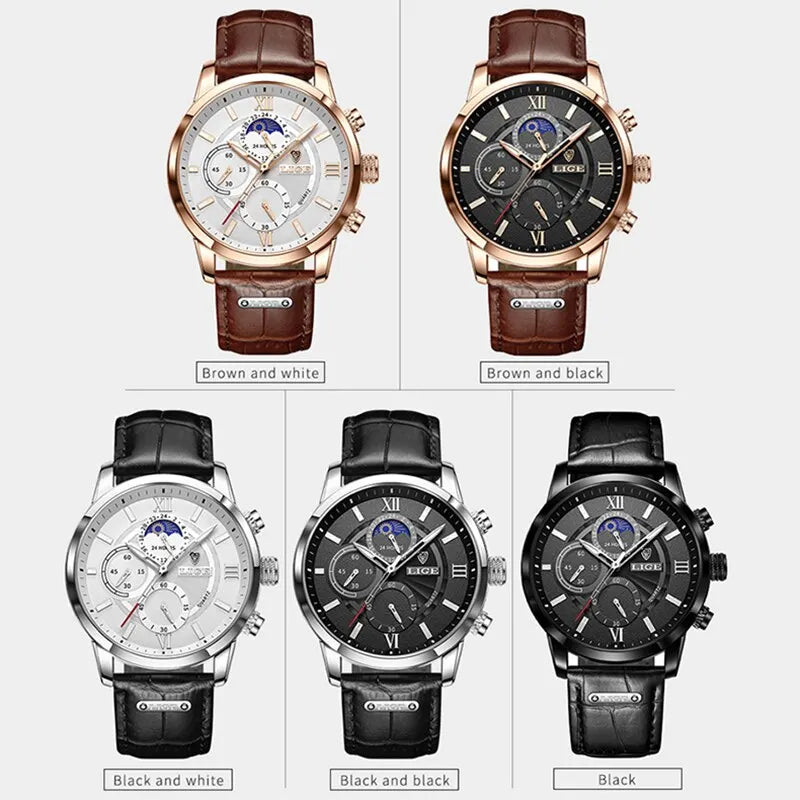 LIGE New Men's Watches Top Brand Luxury Brown Leather Casual Quartz Watch Men Sport Waterproof Clock Watch Relogio Masculino