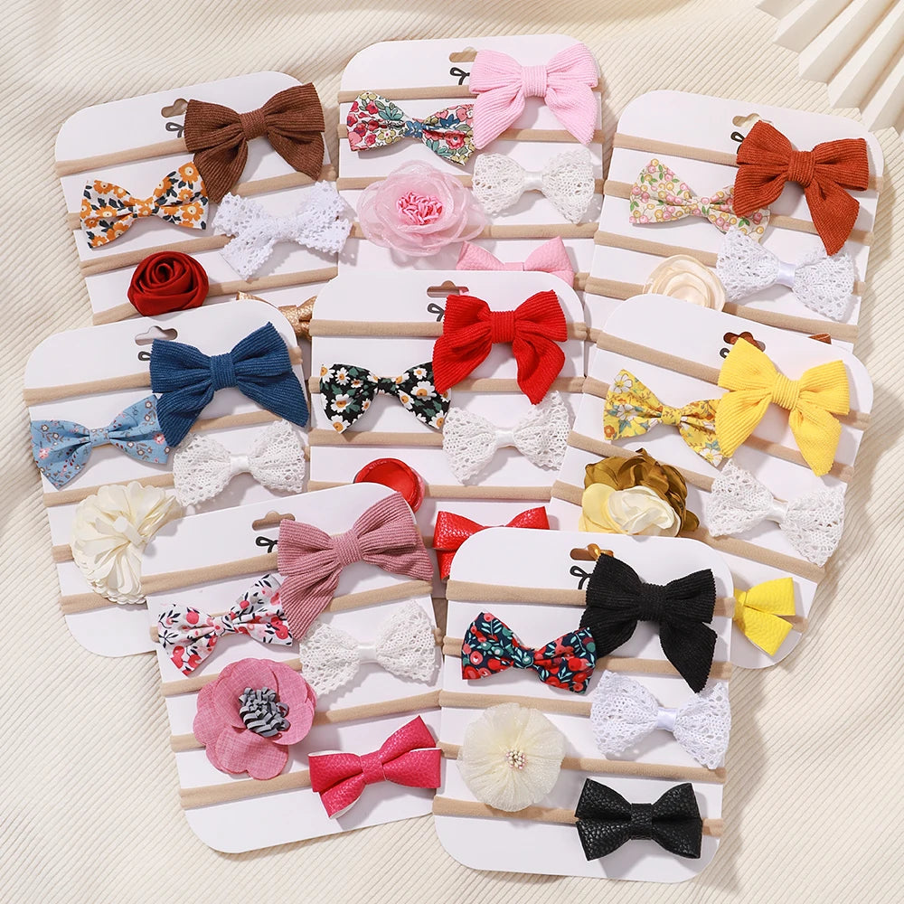 5Pcs/Set Baby Elastic Headband Newborn Flower Lace Bowknot Nylon Hair Bands for Girls Infant Toddler Soft Hair Accessories Gift