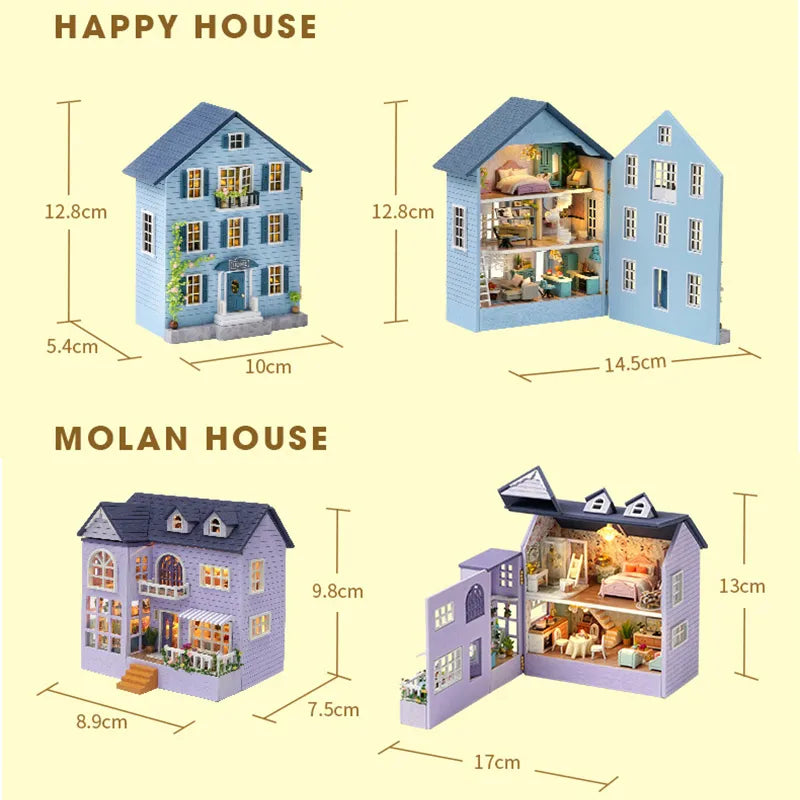 Diy Mini Wooden Dollhouse With Furniture Light Doll House Casa Miniature Items maison  For Toys Birthday Gifts