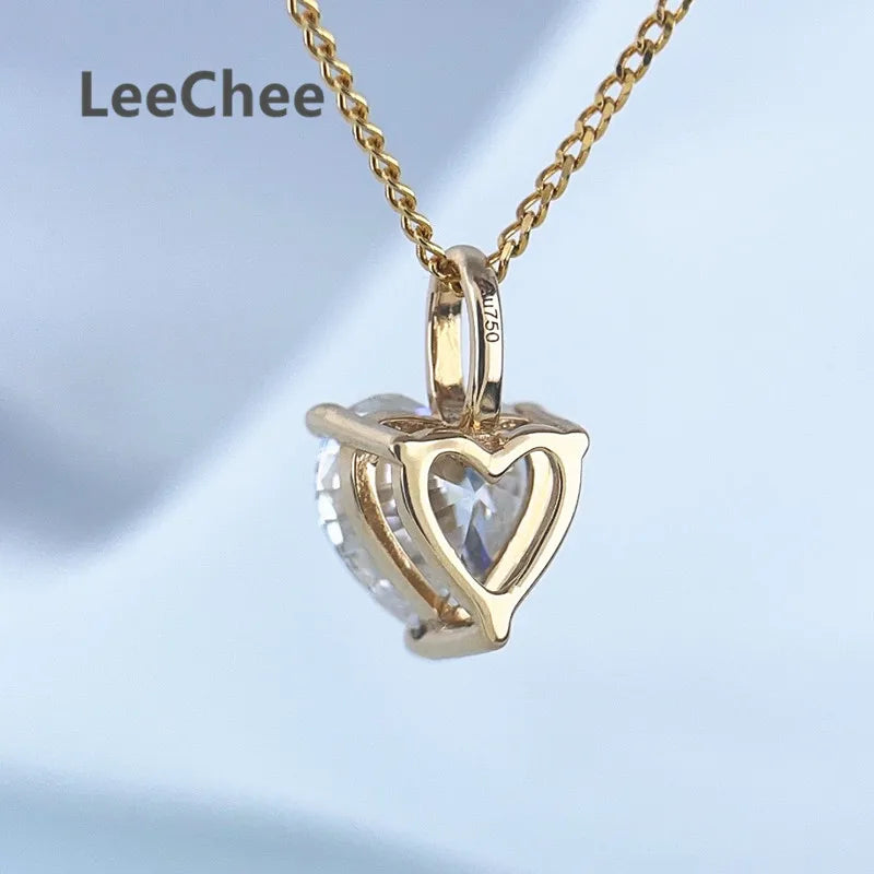 1CT Heart Cut Moissanite Pendant Real 18K Yellow Gold 6.5MM VVS Lab Diamond Necklace for Women Anniversary Gift Romantic Jewelry